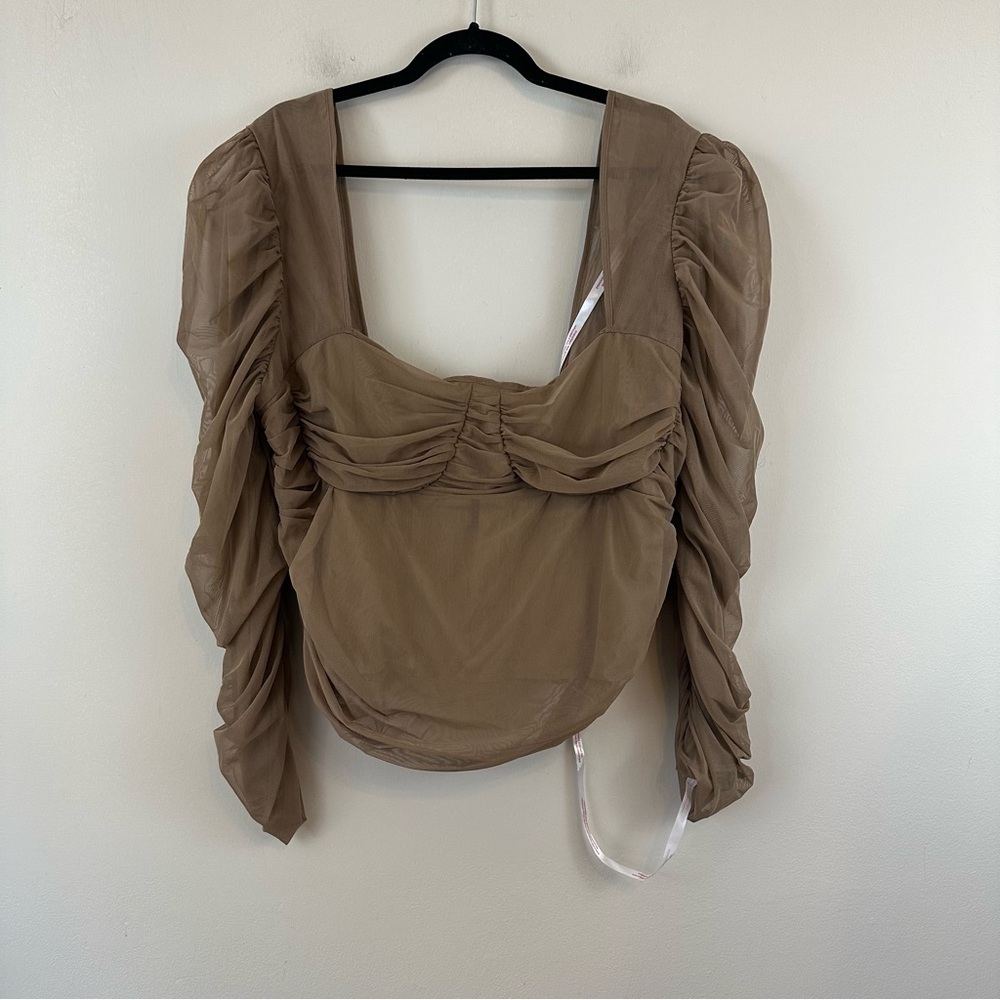 Missguided | Brown Puff Sleeve Long Sleeve Blouse Size 20 NWT